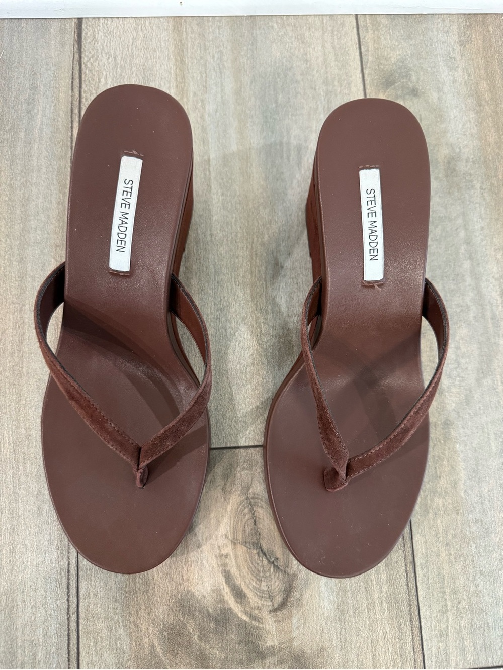 Size 8 Steve Madden Brown Suede Wedge Flip Flop (PLAYING style)